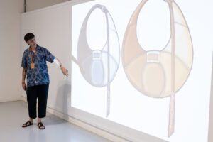 Master in Bag Design student presenting her creations in front of Roger Vivier's professionals.