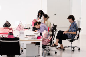 Master in Bag Design students presenting her creations in front of Roger Vivier's professionals.