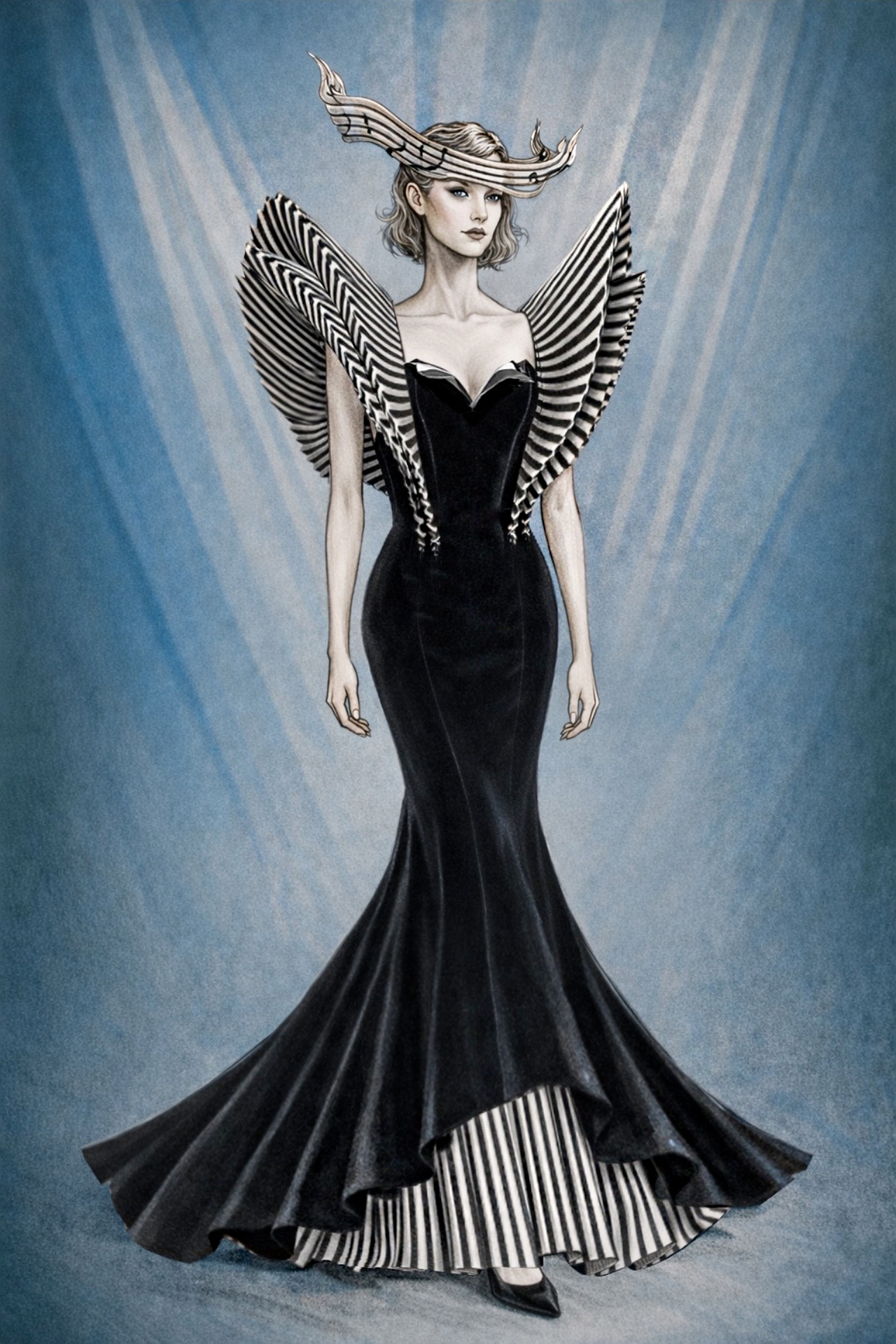 Sketch of Matilda De Angelis' costume "Direttrice d’orchestra" by Massimo Cantini Parrini for the Milano Cortina 2026 Opening Ceremony