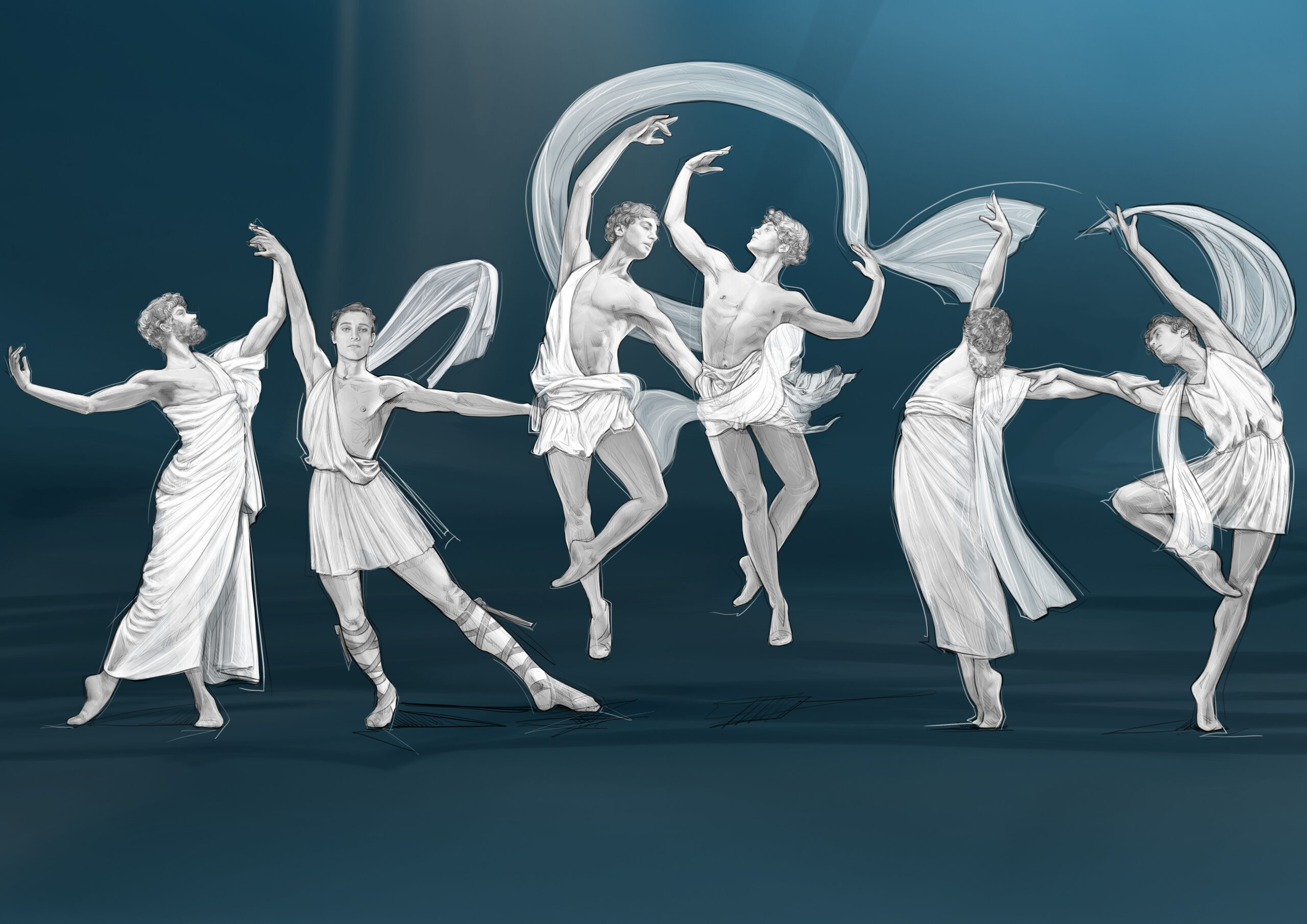 Sketch of the “Beauty” segment of the principal dancers and the dance troupe's costumes by Massimo Cantini Parrini for the Milano Cortina 2026 Opening Ceremony