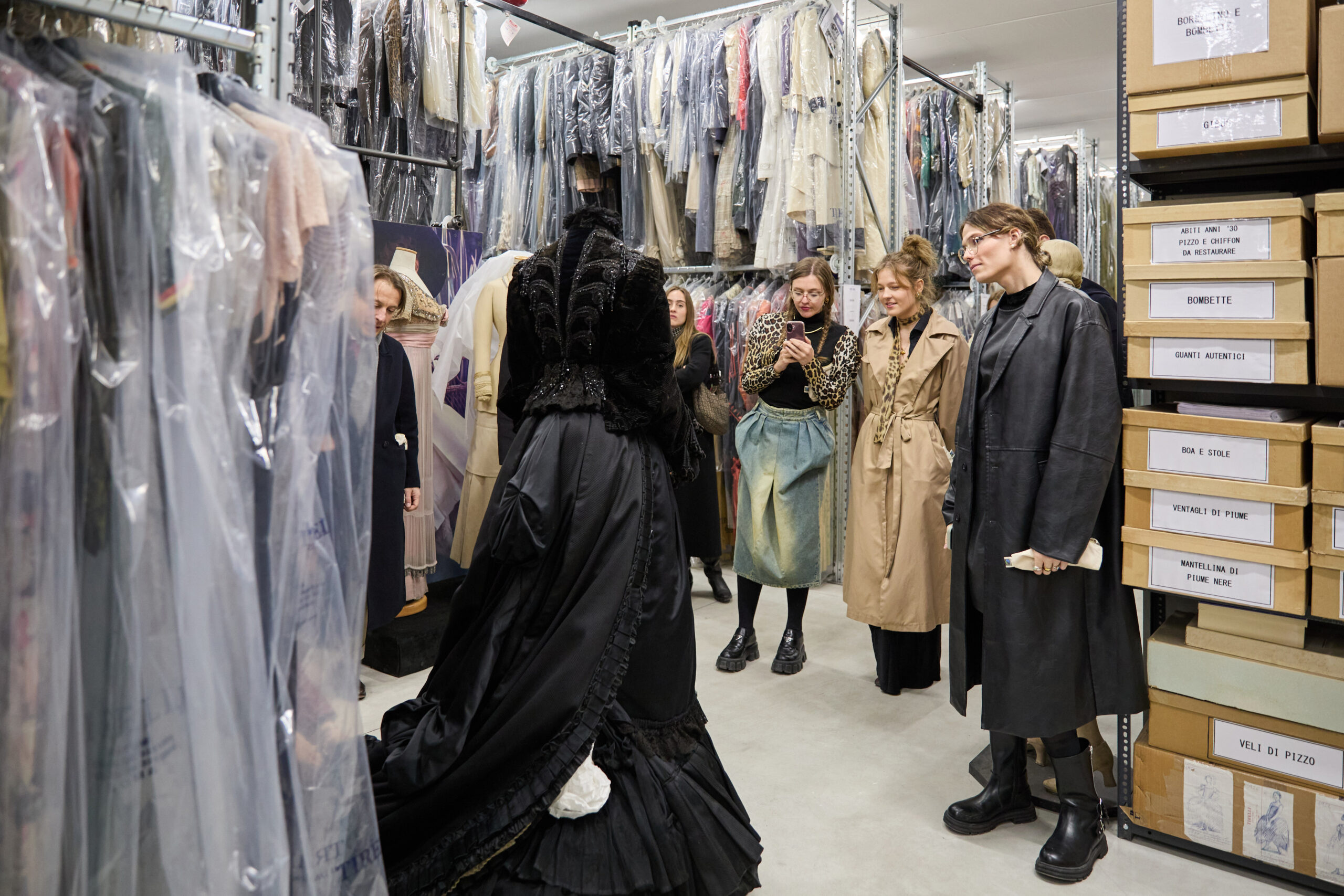 Students study the dress by costume designer Piero Tosifrom the 1973 film Ludwig