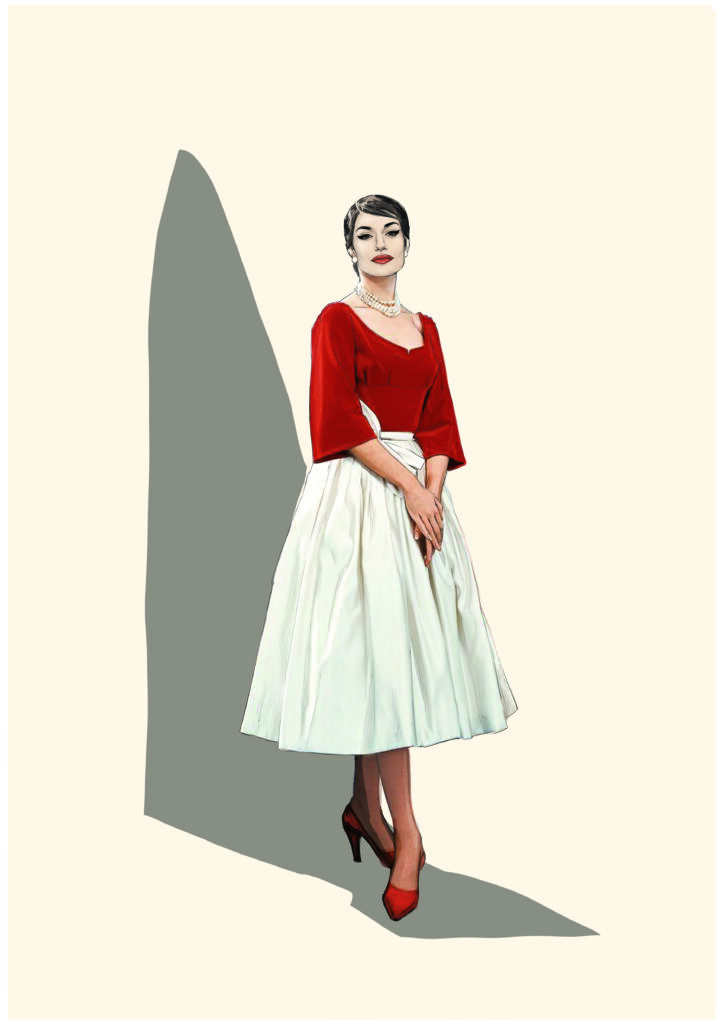 Drawing by Massimo Cantini Parrini for the film Maria by Pablo Larraín (2024), mixed technique on paper © Archivio Massimo Cantini Parrini