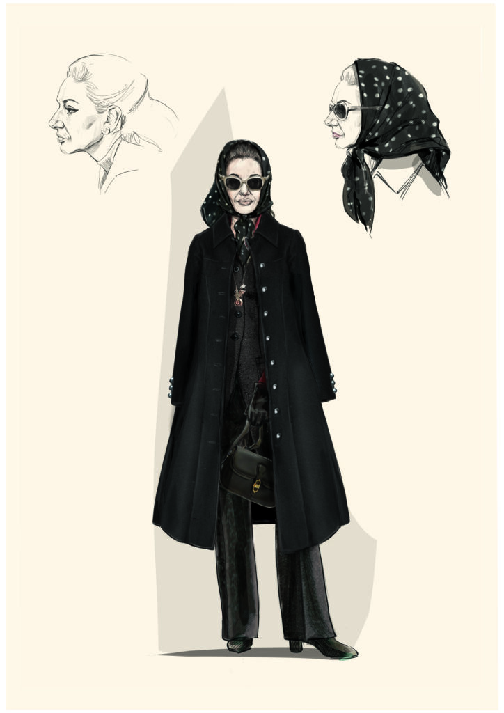 Drawing by Massimo Cantini Parrini for the film Maria by Pablo Larraín (2024), mixed technique on paper © Archivio Massimo Cantini Parrini