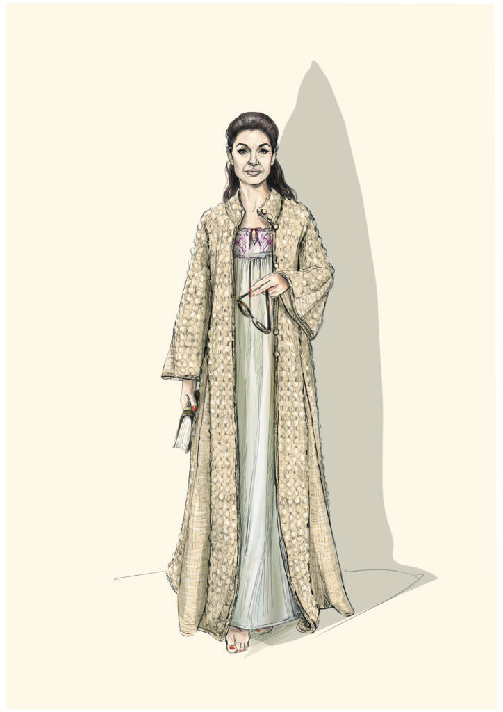 Drawing by Massimo Cantini Parrini for the film Maria by Pablo Larraín (2024), mixed technique on paper © Archivio Massimo Cantini Parrini