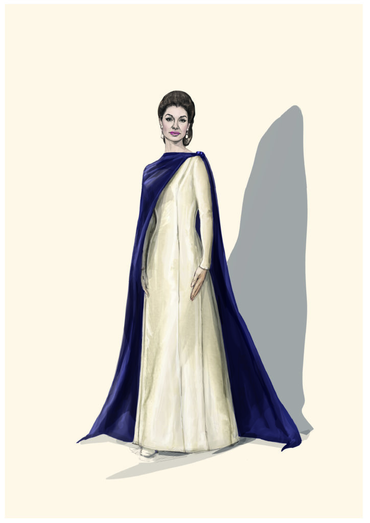 Drawing by Massimo Cantini Parrini for the film Maria by Pablo Larraín (2024), mixed technique on paper © Archivio Massimo Cantini Parrini