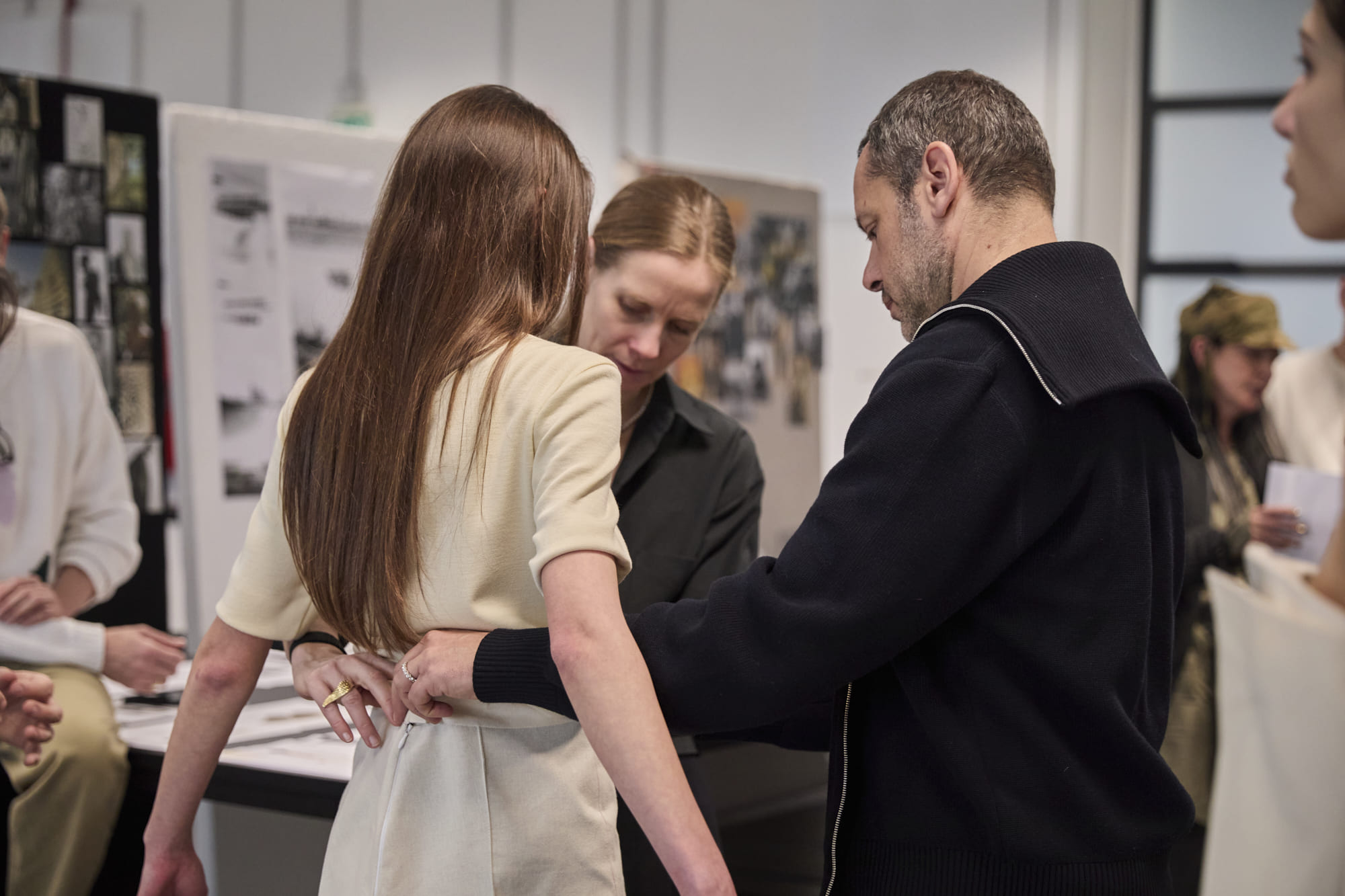 Lucie Meier and Massimiliano Giornetti reviewing Fashion Design student collections at Polimoda.